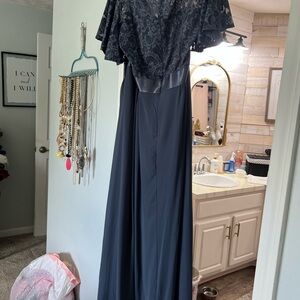 Elegant Gray Lace Formal Dress